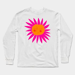 Pink flower with orange happy face, version 4 Long Sleeve T-Shirt